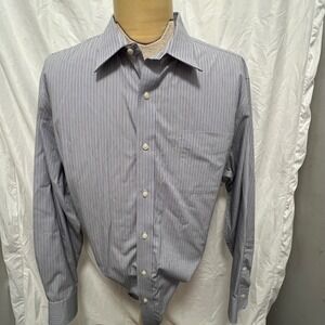Lauren Ralph Lauren Mens Dress Shirt Size 18 34/35 Slim Fit Non-Iron Blue Stripe